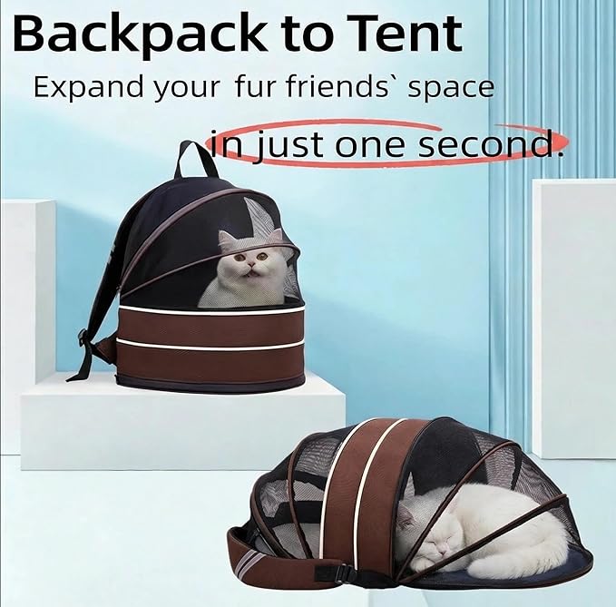 Pet Carrier Backpack for Cats and Small Dogs-Expandable Pet Tent Breathable Visible Pet Bag for Kitty and Puppy Foldable Pet Nest Bed Perfect for Travel Walks Shopping Vet Visits Home Use-Coffee