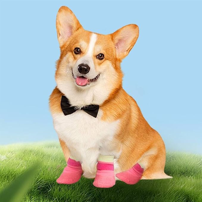 Dog Boots,Dog Paw Protectors Socks for Hot Pavement,Anti Slip Dog Shoes for Hardwood Floors_L(Pink)