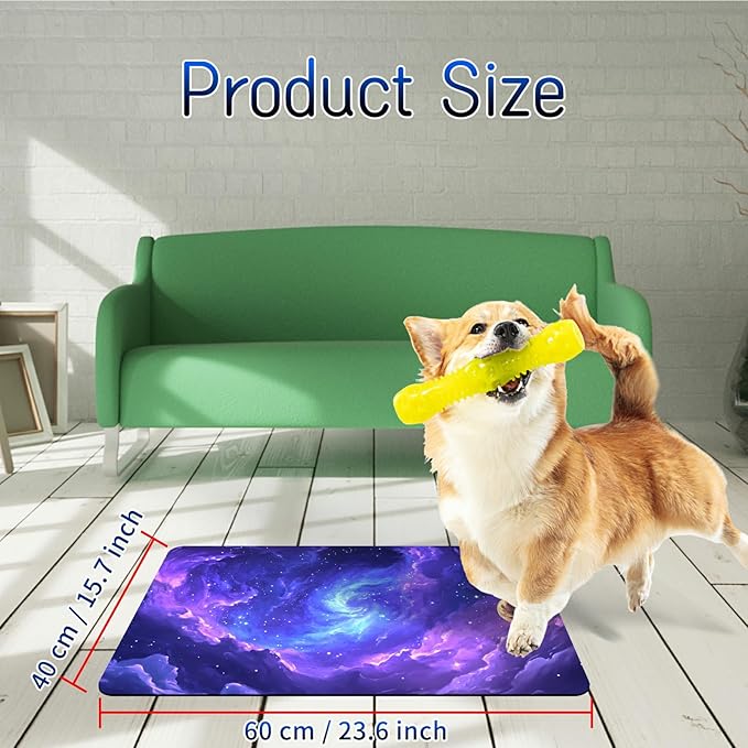 Dog Food Mat, 15.7" x 23.6" Absorbent Pet Feeding Mat for Food and Water, Waterproof Diatom Mud Pet Placemat with Non-Slip Rubber Backing, Cat Bowl Mat for Floors - Purple Starry Sky