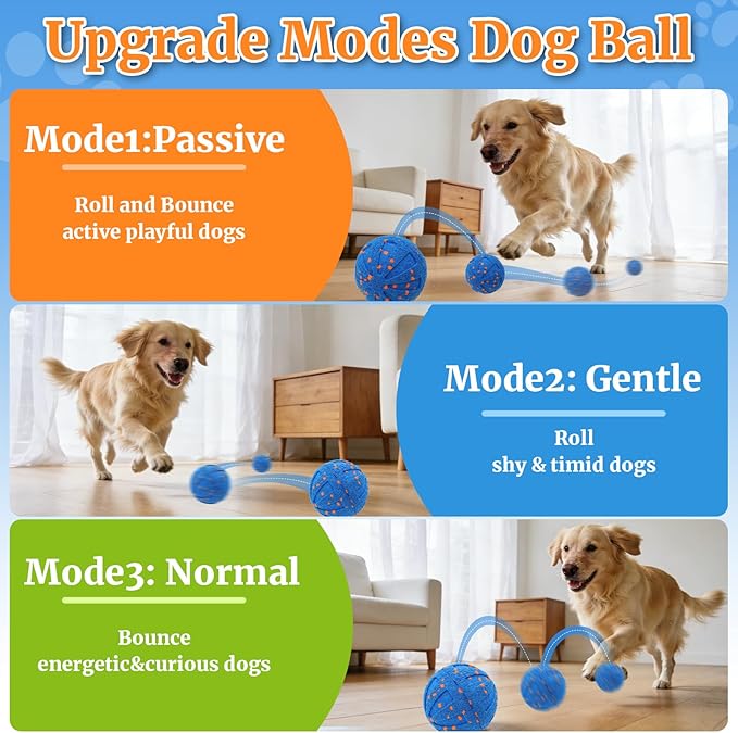 Interactive Dog Toys, Automatic Moving Dog Balls Self Rolling Vibrating Bouncing Ball for Dogs Medium & Large E-TPU Smart Dog Toys Stimulating for Boredom-Blue