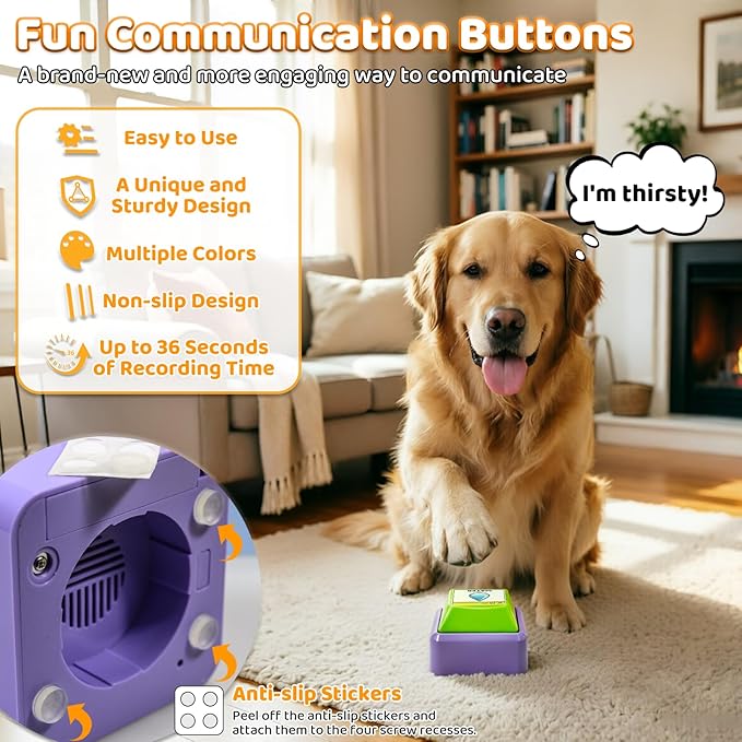 3 Pack Voice Recording Button, Dog Buttons for Communication, 36-Second Clear Voice Record with Fun Keyboard Key Design Talking Buttons Starter Set for Classrooms, Offices, Dog & Pet Training