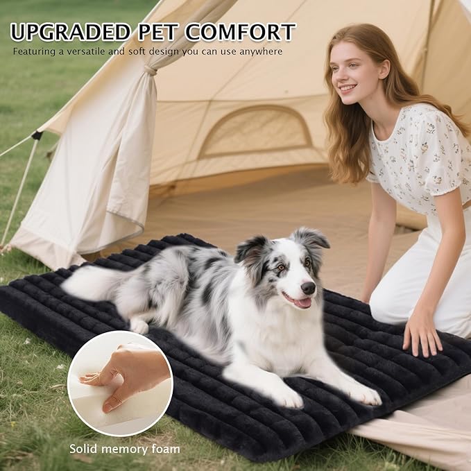 BVAGSS Dog Bed Washable Crate Mattress,Anti-Slip Memory Foam Soft Warm Pet Cushion for Small Medium Dogs, Calming Fluffy Sleeping Kennel Pad XH082 (39''x31'',Black)