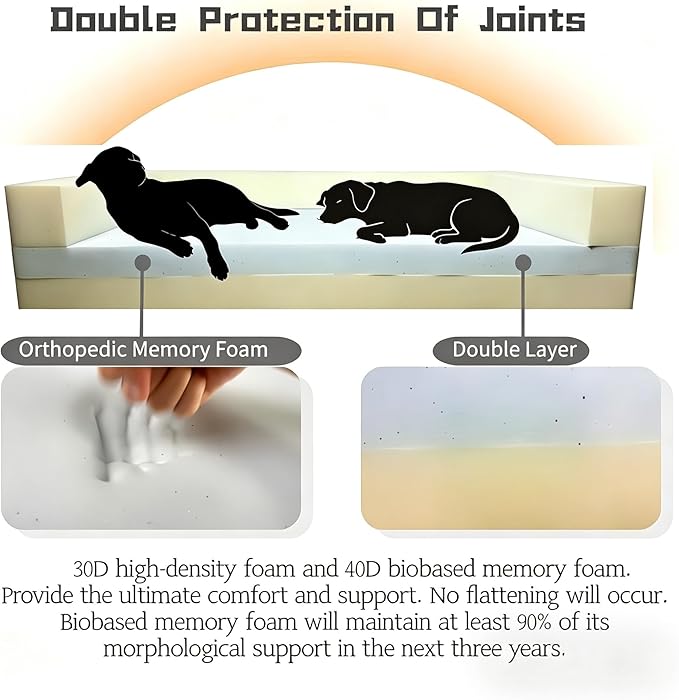 Orthopedic Dog Bed Medium - 4" Solid Memory Foam Pet Bed for Arthritis Relief & Hip Dysplasia - Bolster Style with YKK Zippered Waterproof Washable Cover & Bottom for Senior Dogs 10-50lbs