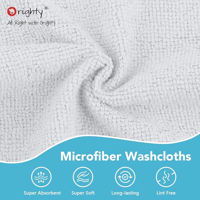 Orighty Microfiber Washcloths 400 Pack, Highly Absorbent and Soft Feel Face Cloths, Multi-Purpose Wash Cloths & Hand Towels for Bathroom, Hotel, Spa, and Gym, 12x12 Inch, White