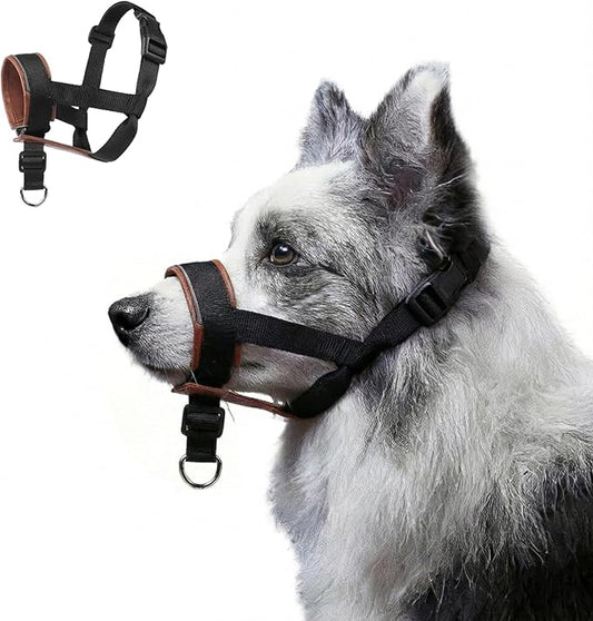 Dog Muzzle,Adjustable Loop Pets Muzzle Soft Leather Protect Skin Puppy Muzzles Prevent Biting Chewing Barking Allow Panting Drinking,Not Include Dog Collar (Brown, Small)