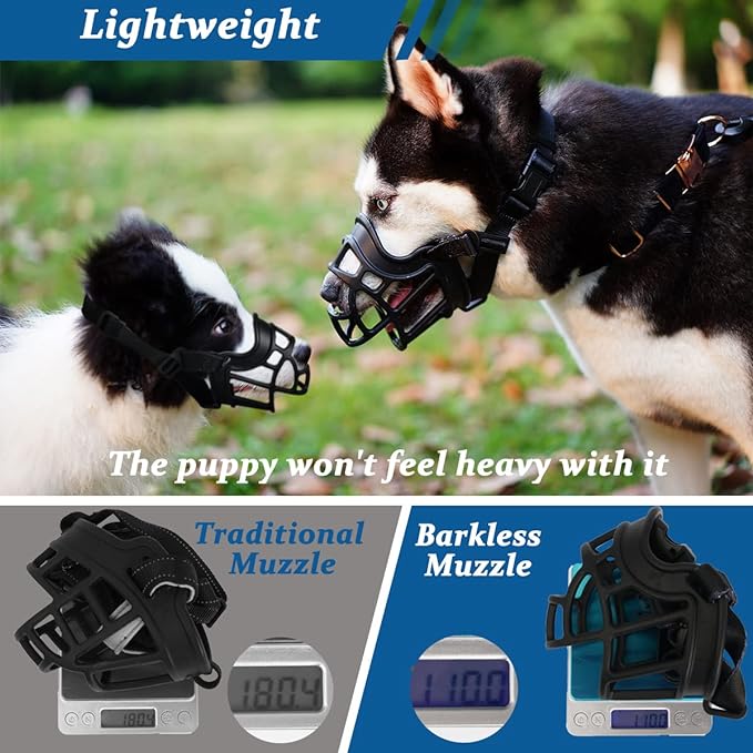 BARKLESS Dog Muzzle, Basket Muzzle Anti Biting Chewing, Sturdy Lightweight Cage Mouth Cover for Small Medium Large Sized Dogs, Allows Panting Drinking, Suitable for Grooming Trimming Training