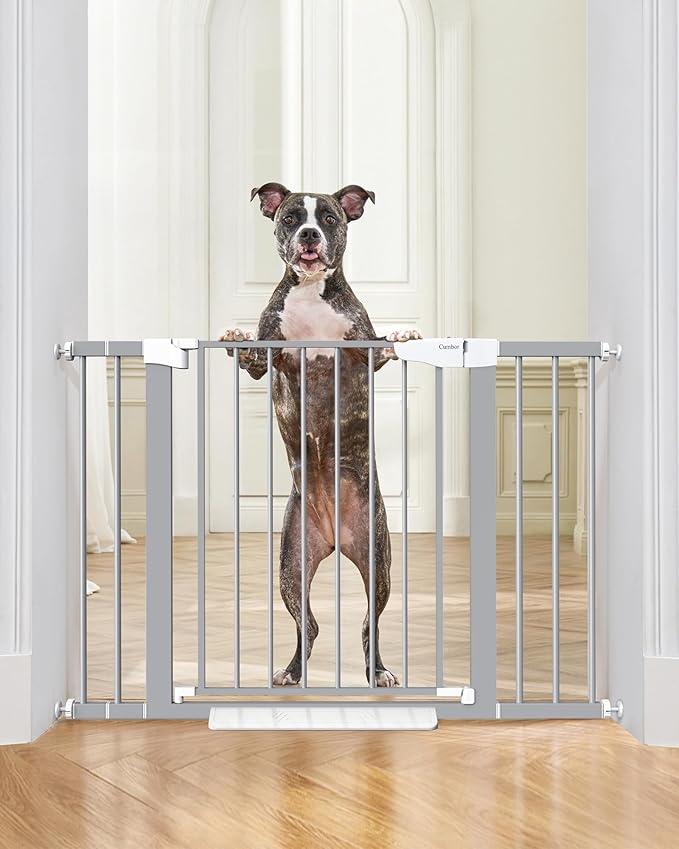 Cumbor 30-46" Baby Gate for Stairs, Gifts for Mom-Auto Close Dog Gate for The House, Easy Install Pressure Mounted Pet Gates for Doorways, Easy Walk Thru Wide Safety Gate for Dog, Gray