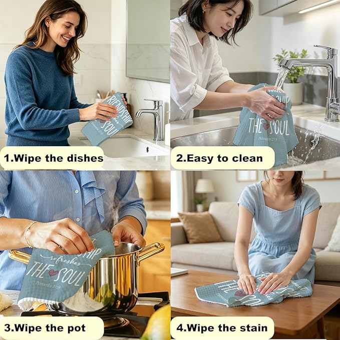 Friendship Gifts for Women, A Sweet Friendship Refreshes The Soul Kitchen Towels 24x14 Inch, Christian Gifts for Women Men, Friend Gift, Reusable Hand Tea Towels for Kitchen Bathroom Decor (Blue)