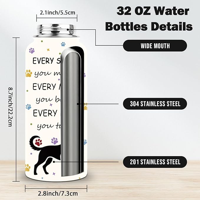 Dog Mom Gifts for Women, Mothers Day Gifts, Dogs Lovers Gift for Boys Girls, 32 oz Insulated Water Bottle, Stainless Steel Water Bottles, Cute Dog Paw Tumbler, Dogs Cup Gift for Birthday (1pcs)
