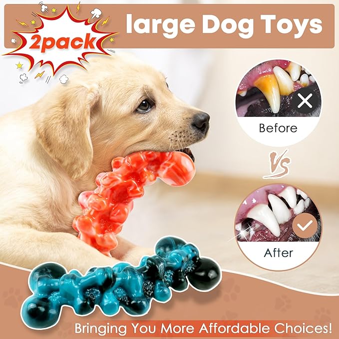 WOWBALA Dog Chew Toys for Aggressive Chewers - 2 Pack Dog Toys for Large Dogs, Tough Teeth Cleaning Chew Toy to Keep Them Busy for Medium & Large Dogs