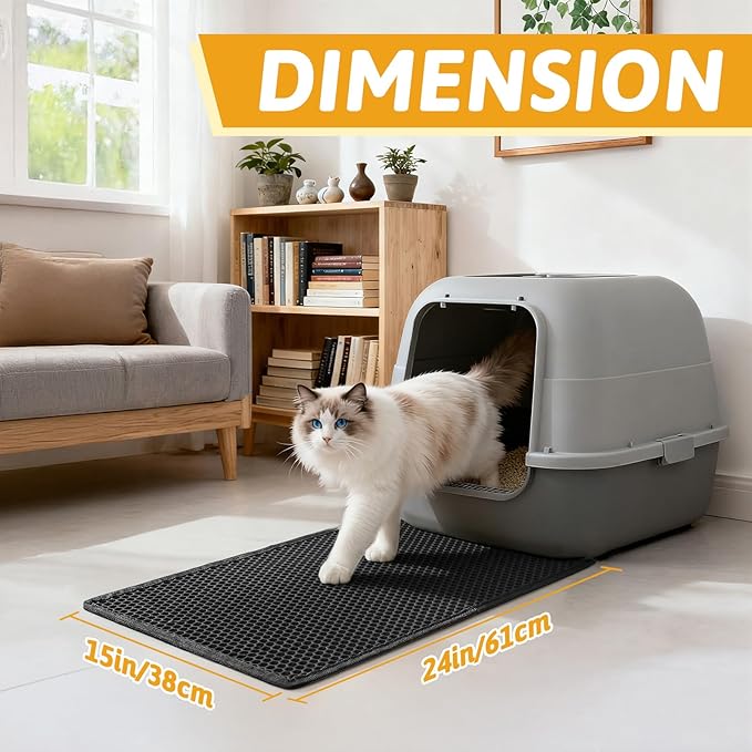 Pieviev Cat Litter Mat Double Layer Waterproof Urine Proof Trapping Mat 1 Pack (Black, 24x15 Inch (Pack of 1))