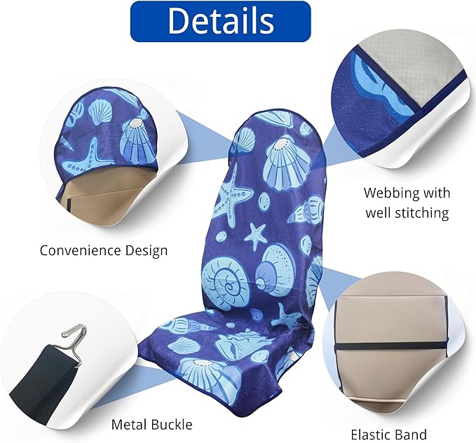 Waterproof Car Seat Cover for Front Seats, Protector for Cars SUVs Trucks, Sweat Towel Seat Covers Bucket for Gym,Workout,Beach,Hiking,Running (Conch Shells Starfish, 1PC)