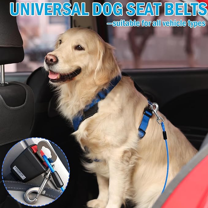 Dog Car Safety Harness,16 Inch/40 cm Double Clips Seatbelt Dog Leash，No Chew seat Belts for Dogs（2 Pack Blue）