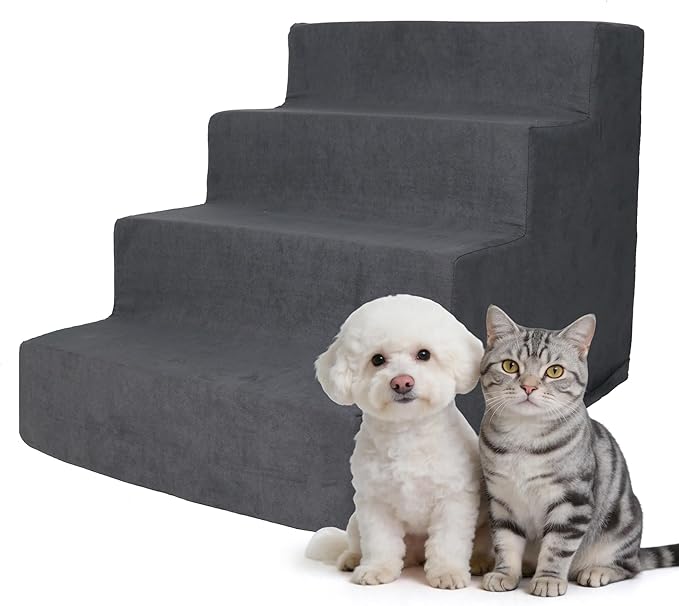 Pawise 4 Step Dog Stairs for Small Dogs Cats, Blue Suede Pet Steps, Non-Slip Pet Stairs for High Bed Couch, Indoor Portable Dog Ramp with Zipper Bottom for Medium Large Dogs and Puppy