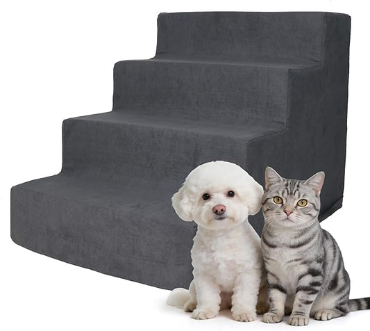 Pawise 4 Step Dog Stairs for Small Dogs Cats, Blue Suede Pet Steps, Non-Slip Pet Stairs for High Bed Couch, Indoor Portable Dog Ramp with Zipper Bottom for Medium Large Dogs and Puppy