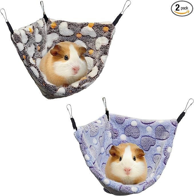 Pack of 2 Hanging Corner Hammock with Hooks for Rats, Squirrels, Sugar Gliders, Guinea Pigs, Hamsters and Other Small Animals. Perfect for Pet Critter Cages. M, Purple+HTCoffee