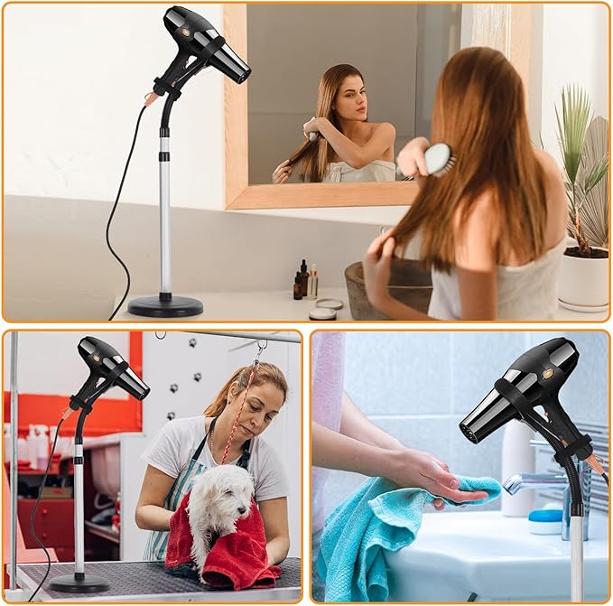 Erytlly 2 Head Hair Dryer Stand Hands-Free Adjustable 360-Degree Rotating Blow Dryer Stand Hands Hold 0.5kg Hair Dryer Suit for Bathroom, Vanity, Makeup Room New Model