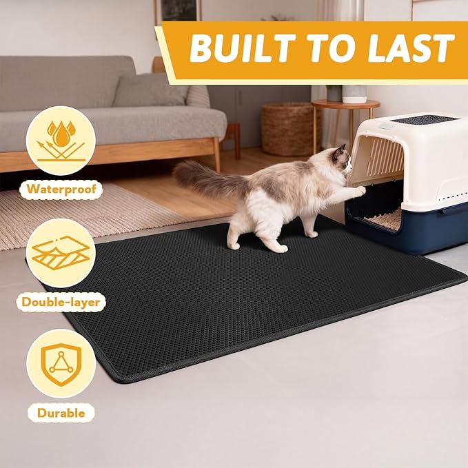 Pieviev Cat Litter Mat Double Layer Waterproof Urine Proof Trapping Mat 1 Pack (Black, 47x36 Inch (Pack of 1))