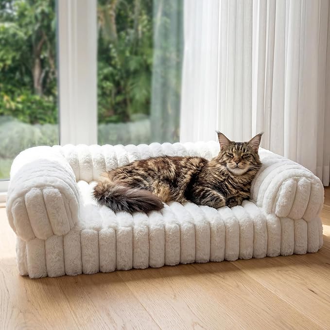 Cat Couch, Orthopedic Pet Bed, Washable Medium Pet Sofa Bed for Puppy and Small to Large Kitten with Anti-Slip Bottom, Fits Up to 65lbs Pets Cat Beds Self Warming