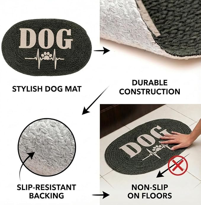 Super Area Rugs Decorative Dog Feeding Mat - 15" x 23" Charcoal Charcoal Pet Placemat for Food and Water Bowls - Soft Natural Cotton Woven Rug - Easy Clean & Absorbent Dog Bowl Mat - Made in India
