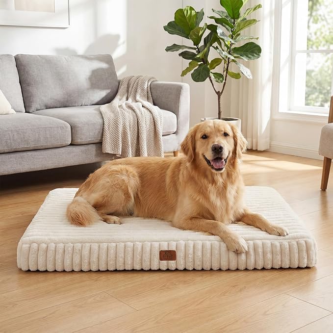 Orthopedic Dog Bed for Medium Dog, Waterproof Pet Bed,Non-Slip Bottom and Egg-Crate Foam with Removable Washable Cover Crate Bed,Cream,30"x20"x3"