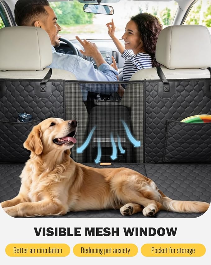 Dog Seat Cover for Back Seat, PU Hard Bottom Back Seat Extender Holds 420 lbs, Upgraded Material Waterproof, Anti Scratch, Safer, Easy to Use and Clean, Pet Car Bed Dog Hammock for Car, SUV, Truck