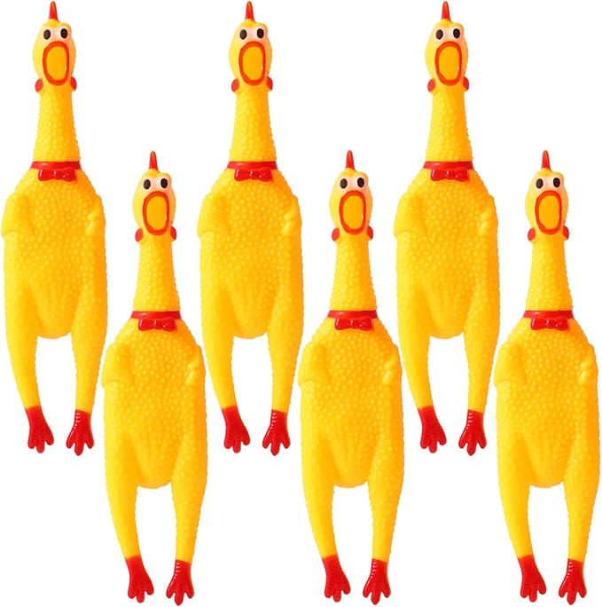 Zddaoole 6 Pcs Large Screaming Chicken Dog Toys,Yellow Rubber Chicken 12 inch,Squeeze Squeaky and Screaming Chicken,Prank Novelty Toy for Adults