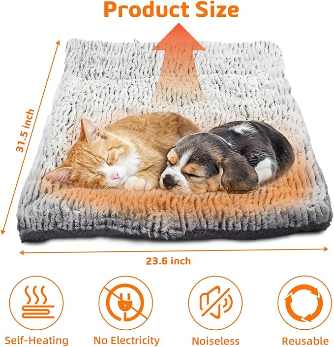 Self Warming Cat Bed, 31.5" x 23.6" Ultra Soft Self Heating Cat Pad, Reflects Body Heat, Washable, Thermal Non Electric Heating Mat, for Indoor Outdoor Cats, Small Dogs