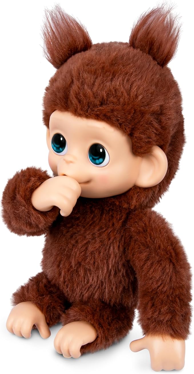 Little Live Pets Baby Monkey Minis – Chikki Cherry. Interactive Pet Toy. 20+ Sounds & Reactions. Soft Brown Fur. 7.4" Tall. Super Realistic. Feed, Nurture, React. Grippy Hands & Feet. Collect All 3