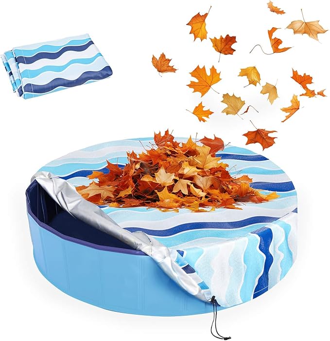 Foldable Dog Pool Cover – Waterproof Round Pet Dog Kiddie Bath Tub Lid Cover, Fit for 32/48/63 Inch Pools, Outdoor Portable Puppy Pool Accessories with Drawstring