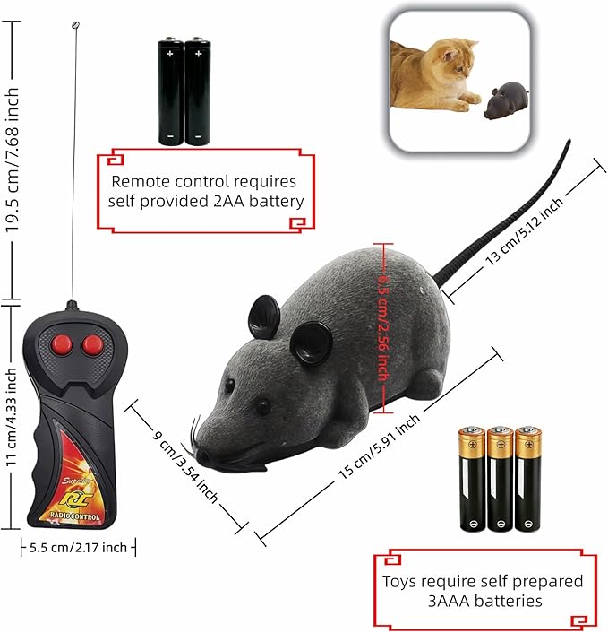 Remote Control Mouse Cat Toy, Realistic RC Interactive Pet Toy with Wireless Controller, Forward and Backward Movement, Gray Plush Electronic Mouse for Cats and Dogs, Funny Pet Teaser for Indoor Cats