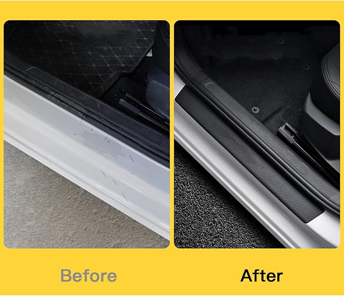Door Sill Plate Protectors for Car - Rear Bumper Protector Guard, Universal Door Entry Guards Sill Scuff Cover Panel Step Protector, Trunk Door Entry Guards, Carbon Fiber, 9pcs/Set