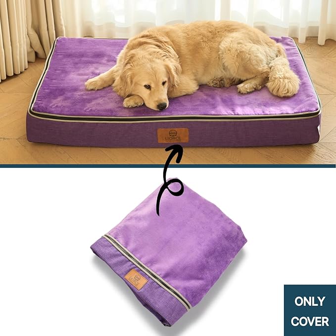 LIROCE Washable Dog Bed Cover Replacement, XXL Wrap-Around Zipper Cover for Orthopedic Memory Faom Dog Bed (48x30x6 inches), Purple