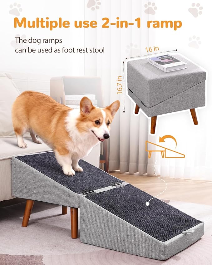 Dog Stairs for Small Dogs 17.13" H, 4-Step Doggie Ramp for Couch Bed Sofa and Chair, Foldable 2 in 1 Wooden Pet Steps for Puppy Medium/Large Dogs and Cats, Split Ottoman Design (17.13" H-Hemp Green)