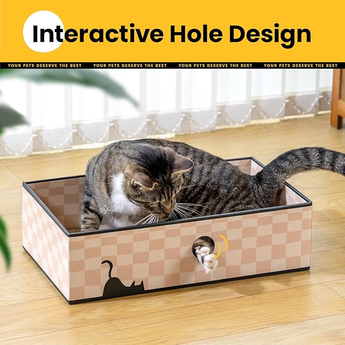 Conlun Cat Scratcher Box with Heavy-Duty Double-Sided Cardboard Pad, Cardboard Lounger, Interactive Hole Design, Cat Bed for Indoor Cats, Checkered,Large - 5 Pack