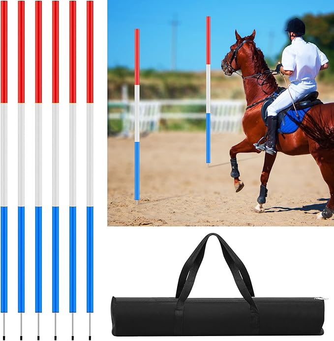 Arrowbash 6 Pcs 6FT Pole Bending Poles for Horses, Adjustable Equestrian Sports Training Equipment for Horses, Agility Poles for Soccer Football Dog