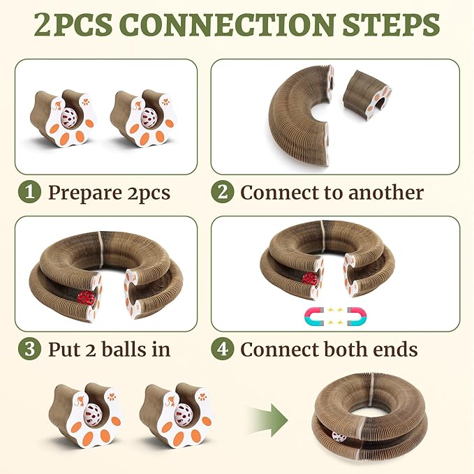 2 Pack Cat Scratcher Toy with Bells, Magic Organ Foldable Cat Scratching Board for Indoor Adult Cats Reduce Boredom, Interactive Toys for Kitten Exercise Anxiety Relief (Brown, 2 Pack)