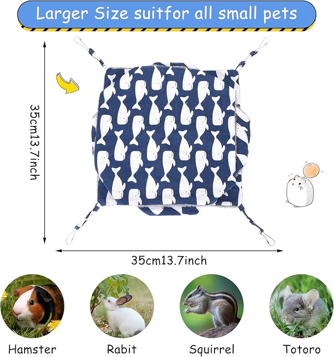 3 Tier Ferret Rat Hammock,Guinea Pig Cage Accessories,13.7x13.7 Inches,Pet Cage Hanging Bunkbed Hammock for Small Animals,Guinea Pig,Ferret,Kitten,Squirrel,Chinchilla,Rat,Parrot(Blue)