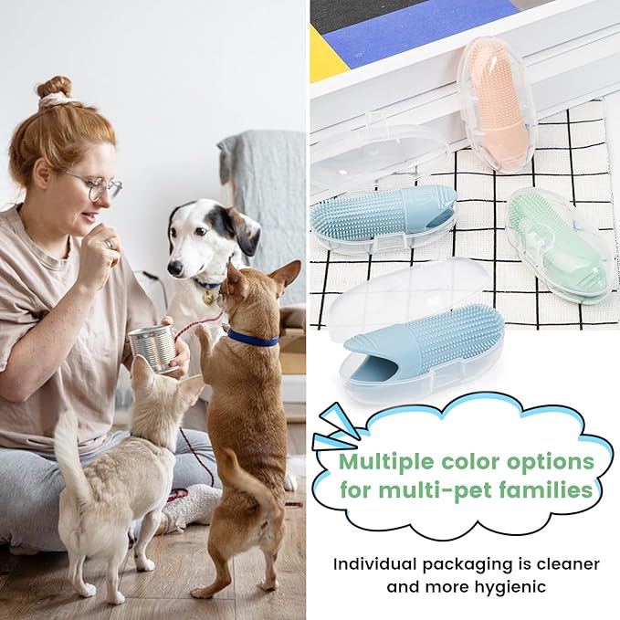 Duckart 4 Pack Dog Toothbrush, 360° Cleaning Finger Brush for Dogs Teeth, Food Grade Silicone Pet Brush Fits Most Fingers, Puppy Toothbrush for Dogs & Cats Dental Care