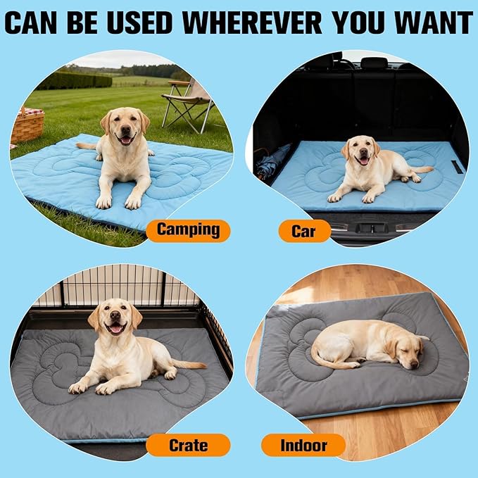 EXPAWLORER Outdoor Travel Dog Bed, Portable Waterproof Reversible Camping Durable Dog Pad, Easy to Roll Up with Buckle Large Washable Pet Mat for Medium Large Dogs Puppy Cats Sleeping Outside 26"x43"