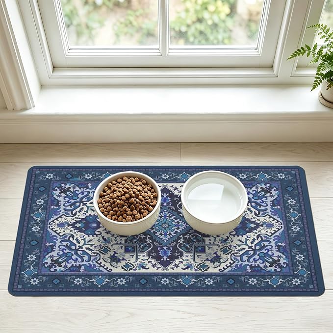 Pet Feeding Mat for Floors Waterproof Dog Mat for Food and Water Absorbent Quick Dry Non Slip mat for Cat Bowls