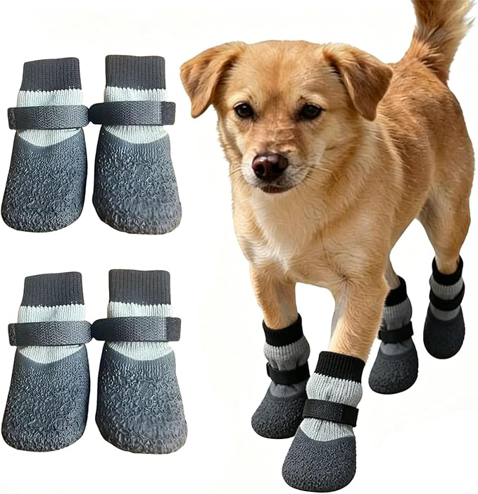 Dog Boots,Dog Paw Protectors Socks for Hot Pavement,Anti Slip Dog Shoes for Hardwood Floors_L(Gray)