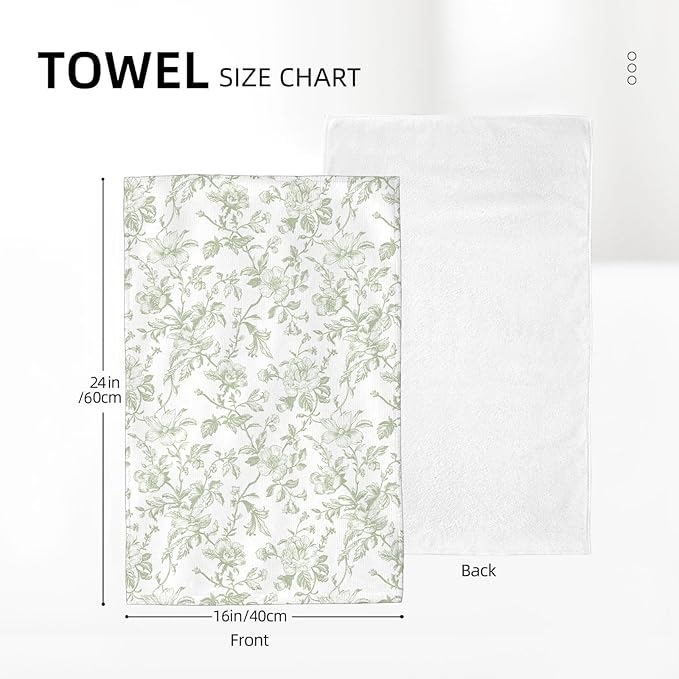 Sage Green Floral Kitchen Towels Vintage Light Sage Green Floral Dish Towel 16×24 Inch Soft Absorbent Flowers Hand Cloths for Kitchen Drying Decore Set of 2