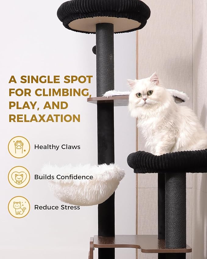 63" Modern Cat Tree Tower for Indoor Cats, Heavy Duty Cat Trees for Large Cat, Adult Maine Coon Cat Tree Tower with Scratching Post, Extra Large Top Perch, Cat Condos