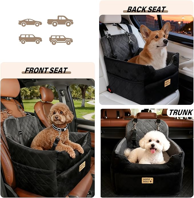 Dog Car Seat for Small Dogs & Cats Up to 45 lbs | Elevated Pet Booster with Washable Cover, Safety Straps, Storage Pocket – Fits Cars, Trucks, SUVs, Front/Back Seat
