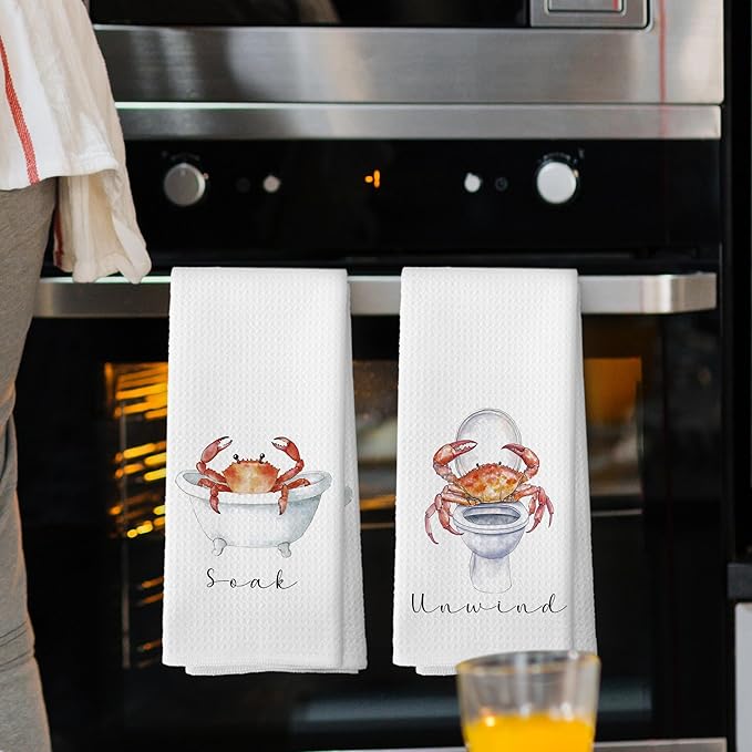 Coastal Beach Crab Hand Towels, Crab Gifts Hand Towel for Bathroom Decor, Coastal Ocean Nautical Marine Life Decorative Towels for Bathroom Washroom Toilet 16x24 Inch Set of 2