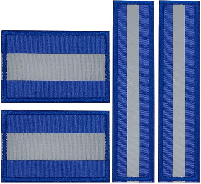 WEBEEDY 4 Pcs 2 Sizes Reflective Safety Patches Blue Hook & Loop Reflective Patches Tactical Military Patch Outdoor Safety Strips for Night Sportsperson Cycling Camping Events Decoration Gear
