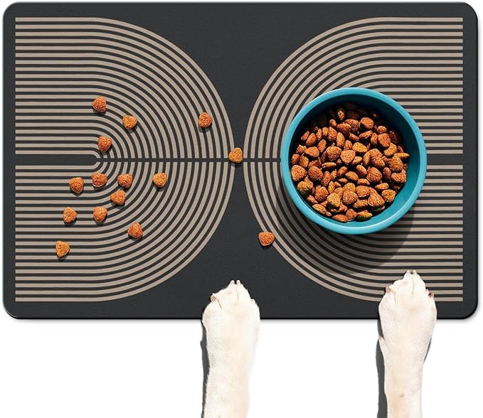 Modern Rainbow Easy Dog Food & Water Mat, Boho Vintage Pet Feeding Mat for Floor Non-Slip Waterproof, Super Absorbent Cat Bowl Mat, Easy to Clean Durable Pet Placemat,16" × 24"