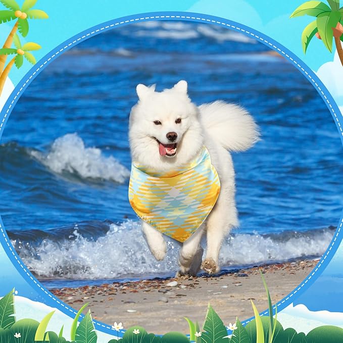 Geyoga 60 Pcs Summer Plaid Dog Bandanas Bulk Hawaiian Pet Scarf Bibs Adjustable Washable Kerchief Seasonal Pet Grooming Supplies for Small to Large Dogs Cats Costume Accessories