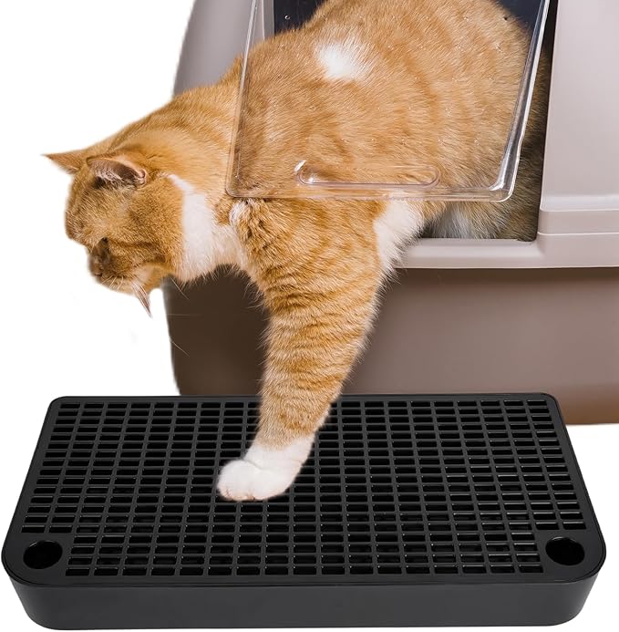 Cat Litter Box Step, Cat Ramp for Litter Box, Double Layered Litter Catcher Mat with Filter Function, Pet Ramp Stool for Kitten & Elderly Cats, Non-Slip & Anti-Litter Tracking, Easy Clean (Black)